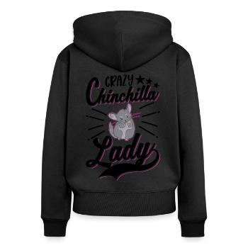Crazy Chinchilla lady - Frauen Premium Bio Zip Hoodie - Schwarz - Hinten - Julia (174cm)