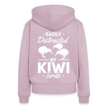 Leicht abgelenkt von Kiwi Birds Neuseeland Kiwi - Frauen Premium Bio Zip Hoodie - Altrosa - Hinten - Julia (174cm)