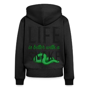 Snake Serpent Vintage Life Is - Women's Premium Organic Zip Hoodie - black - Back - Julia (174cm)