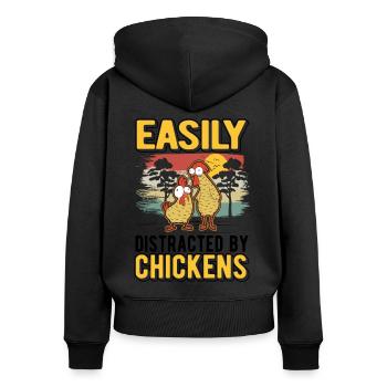 Easily distracted by Chickens Chicken Chickens - Women's Premium Organic Zip Hoodie - black - Back - Julia (174cm)