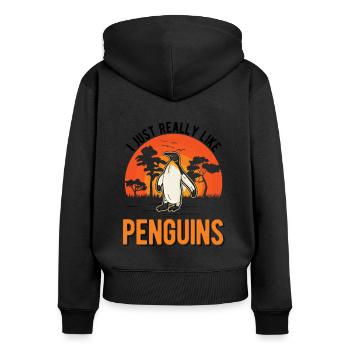 J’aime vraiment Penguins Penguin - Sweat à capuche zippé Premium bio Femme - noir - Dos - Julia (174cm)