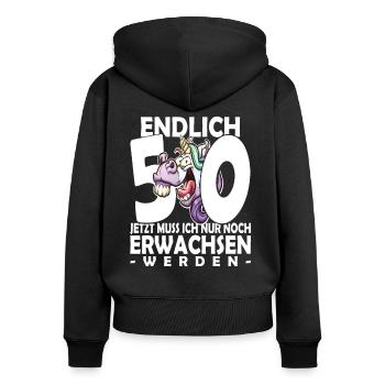 Endlich 50 Jahre - 50. Geburtstag - Frauen Premium Bio Zip Hoodie - Schwarz - Hinten - Julia (174cm)