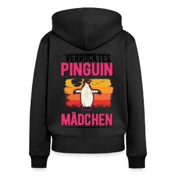 Verrücktes Pinguin Mädchen - Frauen Premium Bio Zip Hoodie - Schwarz - Hinten - Julia (174cm)