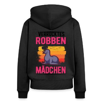 Verrücktes Robbe Mädchen Seelöwe - Frauen Premium Bio Zip Hoodie - Schwarz - Hinten - Julia (174cm)