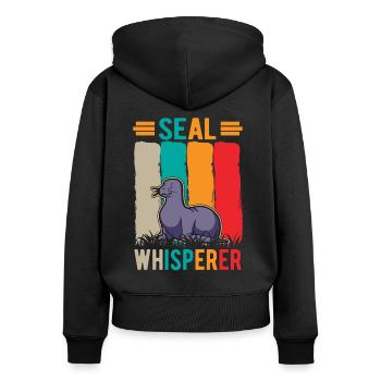 Seal Whisperer Seelöwen Flüsterer Robbe - Frauen Premium Bio Zip Hoodie - Schwarz - Hinten - Julia (174cm)
