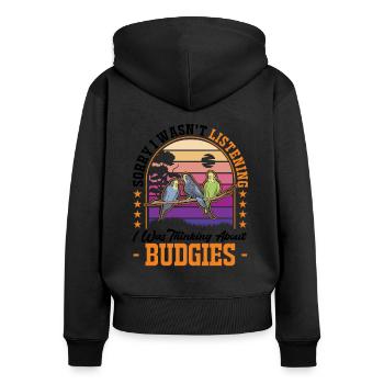 Budgerigar Cadeau Welli Perruche - Sweat à capuche zippé Premium bio Femme - noir - Dos - Julia (174cm)