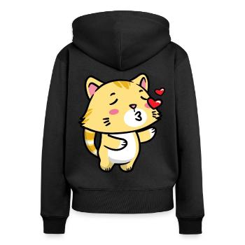 Orange Katze Kawaii Emoticons Aesthetic - Frauen Premium Bio Zip Hoodie - Schwarz - Hinten - Julia (174cm)