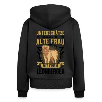 Leonberger Alte Frau - Frauen Premium Bio Zip Hoodie - Schwarz - Hinten - Julia (174cm)