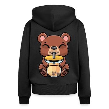 Brauner Bär Kawaii Bubble Tea Boba - Frauen Premium Bio Zip Hoodie - Schwarz - Hinten - Julia (174cm)