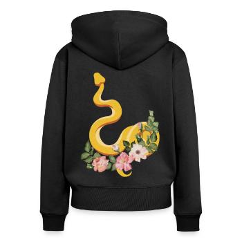 Snake Serpent Flower Floral - Frauen Premium Bio Zip Hoodie - Schwarz - Hinten - Julia (174cm)