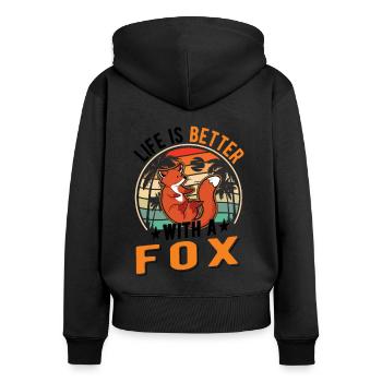 Life is better with a Fox Fuchs - Women's Premium Organic Zip Hoodie - black - Back - Julia (174cm)