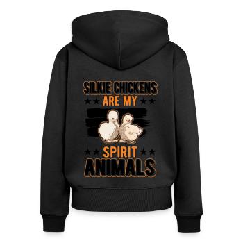 Silk Chicken Spirit Animal Silkie Chicken - Sweat à capuche zippé Premium bio Femme - noir - Dos - Julia (174cm)