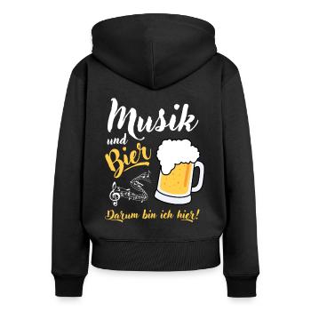Musik und Bier darum bin ich hier Festival Spruch - Frauen Premium Bio Zip Hoodie - Schwarz - Hinten - Julia (174cm)