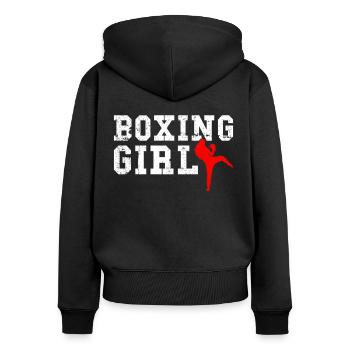 boxeur - Sweat à capuche zippé Premium bio Femme - noir - Dos - Julia (174cm)