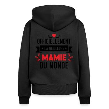 Cadeau meilleure mamie du monde grand mère - Sweat à capuche zippé Premium bio Femme - noir - Dos - Julia (174cm)