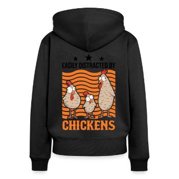 Facilement distrait par Chickens Hühner - Sweat à capuche zippé Premium bio Femme - noir - Dos - Julia (174cm)