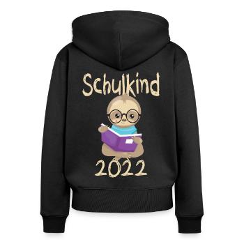 Schulkind 2022 Faultier - Frauen Premium Bio Zip Hoodie - Schwarz - Hinten - Julia (174cm)