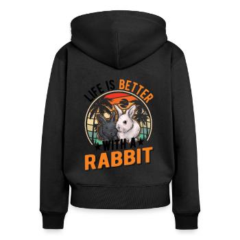 La vie est meilleure avec un lapin Häschen Kaninchen - Sweat à capuche zippé Premium bio Femme - noir - Dos - Julia (174cm)