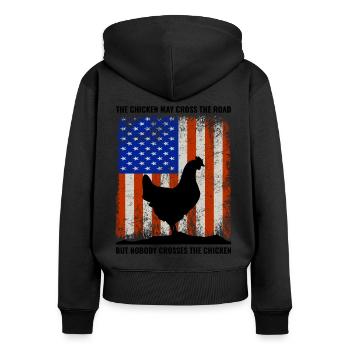 4. Juli Amerikanische Flagge USA Chicken Lover Farmer - Frauen Premium Bio Zip Hoodie - Schwarz - Hinten - Julia (174cm)