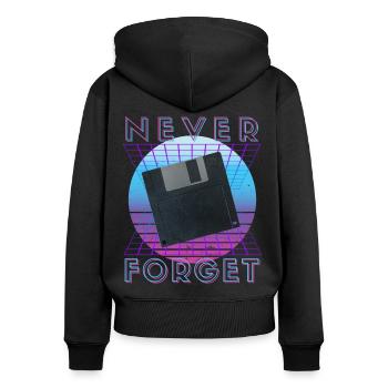 Never Forget Retro 80er 90er Nostalgie - Frauen Premium Bio Zip Hoodie - Schwarz - Hinten - Julia (174cm)