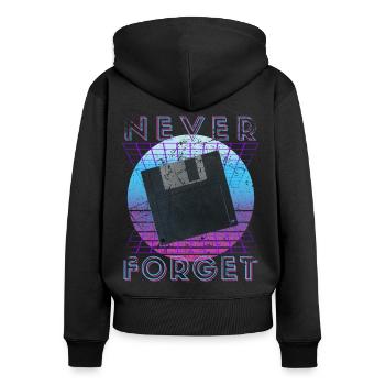 Never Forget Retro 80er 90er Nostalgie - Frauen Premium Bio Zip Hoodie - Schwarz - Hinten - Julia (174cm)