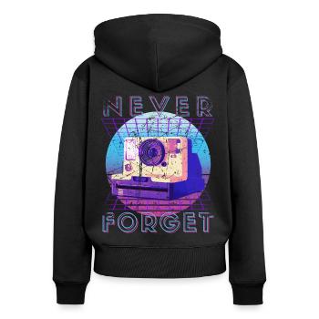 Never Forget Retro 80er 90er Nostalgie - Frauen Premium Bio Zip Hoodie - Schwarz - Hinten - Julia (174cm)