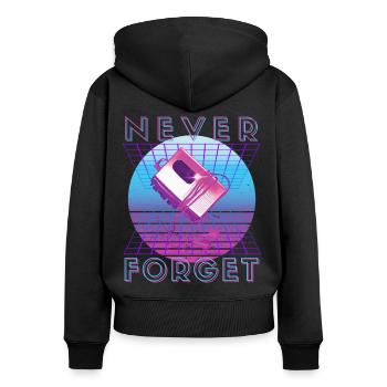 Never Forget Retro 80er 90er Nostalgie - Frauen Premium Bio Zip Hoodie - Schwarz - Hinten - Julia (174cm)