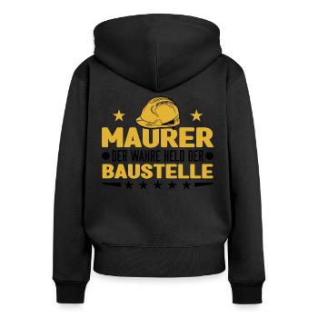 Maurer Der wahre Held der Baustelle Maurermeister - Frauen Premium Bio Zip Hoodie - Schwarz - Hinten - Julia (174cm)