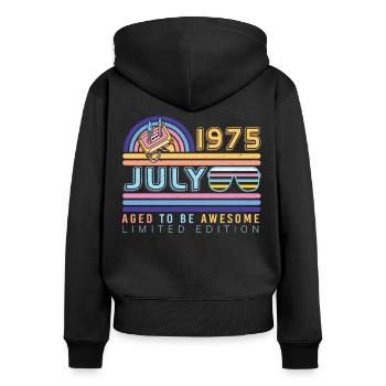 1975 Juli Retro - Frauen Premium Bio Zip Hoodie - Schwarz - Hinten - Julia (174cm)
