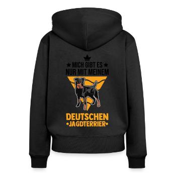 Mich gibt es nur mit meinem Deutschen Jagdterrier - Frauen Premium Bio Zip Hoodie - Schwarz - Hinten - Julia (174cm)