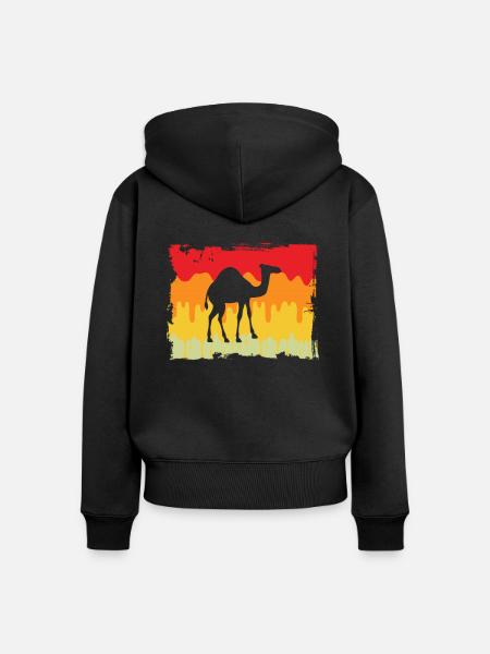 Retro Dromedar - Frauen Premium Bio Zip Hoodie - Schwarz
