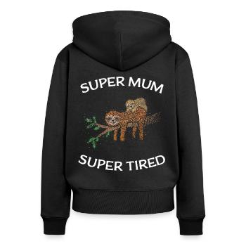 Super maman Super fatigué paresseux Fête des mères - Sweat à capuche zippé Premium bio Femme - noir - Dos - Julia (174cm)