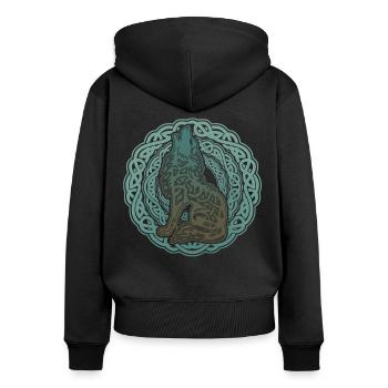 Wolf Odins Wikinger Wölfe Valhalla - Frauen Premium Bio Zip Hoodie - Schwarz - Hinten - Julia (174cm)