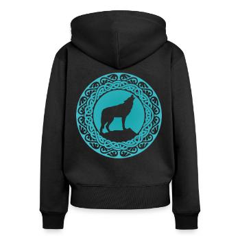 Wolf Odins Wikinger Valhalla Wölfe - Frauen Premium Bio Zip Hoodie - Schwarz - Hinten - Julia (174cm)