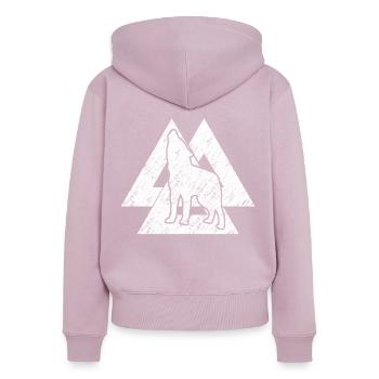 Wolf Odins Wotansknoten Wikinger Wölfe - Frauen Premium Bio Zip Hoodie - Altrosa - Hinten - Julia (174cm)