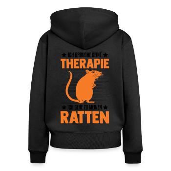 Ratten Therapie Rattenbesitzer Geschenk - Frauen Premium Bio Zip Hoodie - Schwarz - Hinten - Julia (174cm)