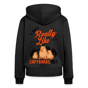 Capybara Gift Capybara Capibara - Women's Premium Organic Zip Hoodie - black - Back - Julia (174cm)