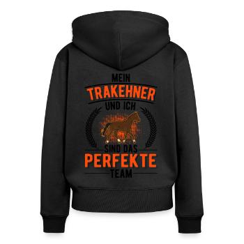 Mein Trakehner und ich Sind das perfekte Team - Frauen Premium Bio Zip Hoodie - Schwarz - Hinten - Julia (174cm)
