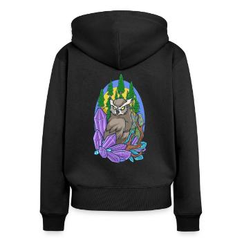 Ästhetische Eule im Wald mit Kristallen - Frauen Premium Bio Zip Hoodie - Schwarz - Hinten - Julia (174cm)