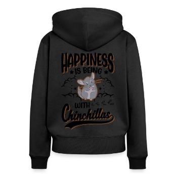 Happiness is being with Chinchillas - Frauen Premium Bio Zip Hoodie - Schwarz - Hinten - Julia (174cm)