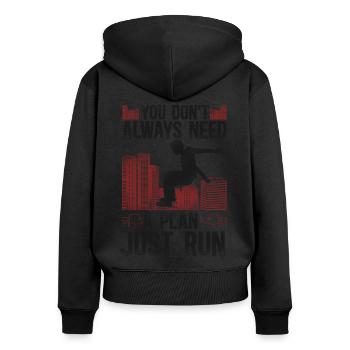 Parkour Free Running Traceur - Frauen Premium Bio Zip Hoodie - Schwarz - Hinten - Julia (174cm)