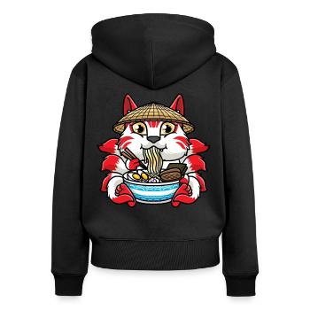 Kitsune Isst Ramen-nudeln Anime - Frauen Premium Bio Zip Hoodie - Schwarz - Hinten - Julia (174cm)