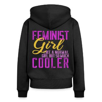 Féminisme féministe Cadeau des femmes - Sweat à capuche zippé Premium bio Femme - noir - Dos - Julia (174cm)