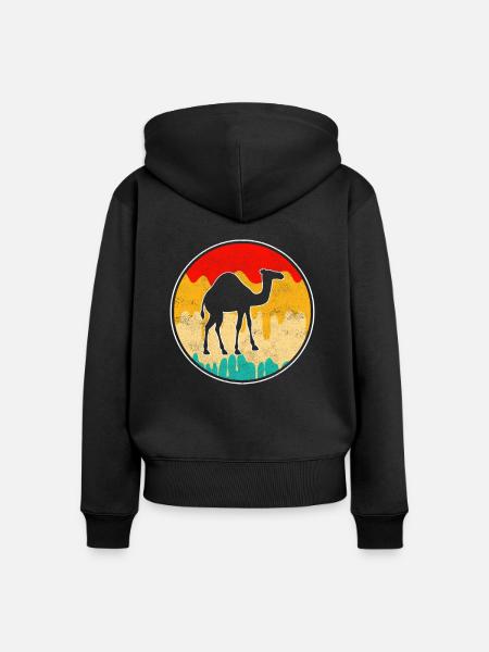 Retro Dromedar - Frauen Premium Bio Zip Hoodie - Schwarz