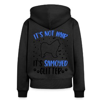 Ce n’est pas des cheveux C’est Samoyed Glitter Samojede - Sweat à capuche zippé Premium bio Femme - noir - Dos - Julia (174cm)