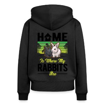 Home is where my Rabbits are Hase Kaninchen - Frauen Premium Bio Zip Hoodie - Schwarz - Hinten - Julia (174cm)
