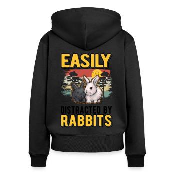 Easily distracted by Rabbits Rabbit Rabbit - Women's Premium Organic Zip Hoodie - black - Back - Julia (174cm)