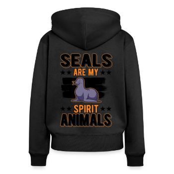 Phoque animal Sea Lion Spirit - Sweat à capuche zippé Premium bio Femme - noir - Dos - Julia (174cm)