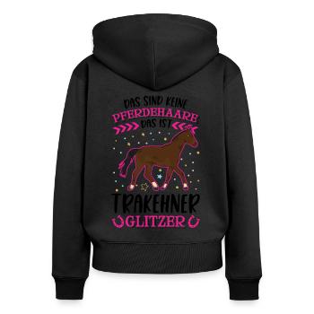 Trakehner Glitzer - Frauen Premium Bio Zip Hoodie - Schwarz - Hinten - Julia (174cm)