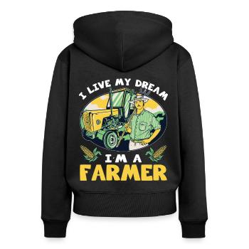 Bauer I Live My Dream Farmer Agriculture - Women's Premium Organic Zip Hoodie - black - Back - Julia (174cm)